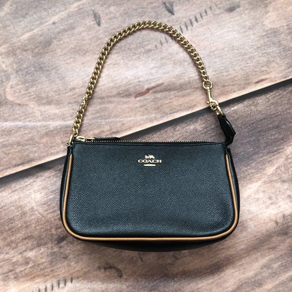 Coach Handbags - SOLD ❌COACH Nolita 19 Zipper Pouch Mini Bag Black Leather Gold-tone Chain Strap